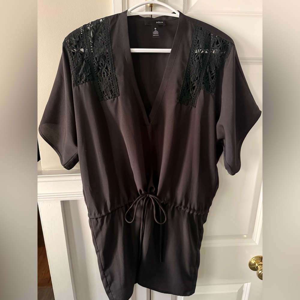 AQUA drawstring tunic with lace shoulders